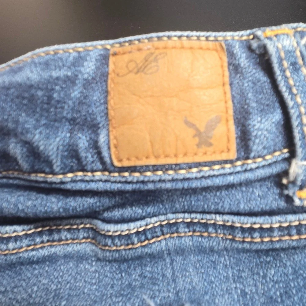 American‎ Eagle Stretch Denim Cutoff Shorts Blue Raw Hem Size 10